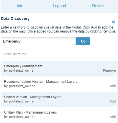 screenshot of keyword search function showing four results for "Emergency"
