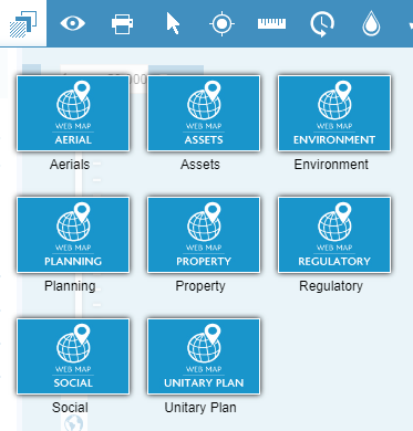 screenshot of themes, showing options like Aerials, Property and Unitary Plan