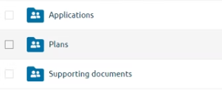 The three preset folders Applications, Plans and Supporting documents.