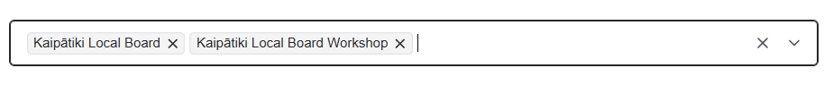 Screenshot showing the 'Filter Meeting Types' search bar containing two different search queries.