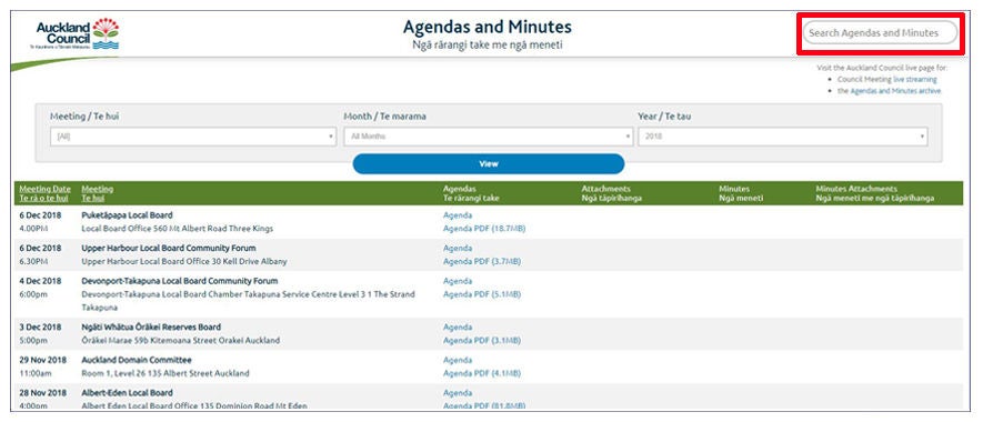 Screenshot of the infocouncil website