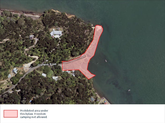 A map highlighting areas where freedom camping is either restricted or not allowed.