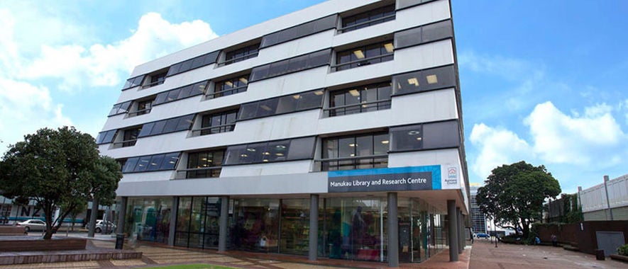 Exterior view of the Manukau Library and Research Centre.
