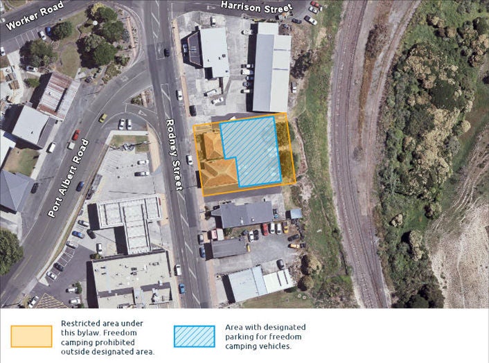 A map highlighting areas where freedom camping is either restricted or not allowed.