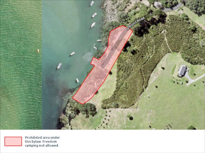 A map highlighting areas where freedom camping is not allowed.