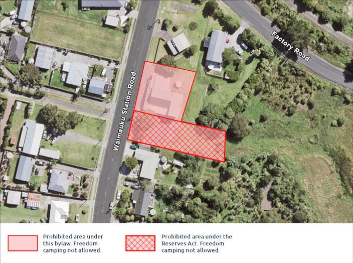 A map highlighting areas where freedom camping is  not allowed.