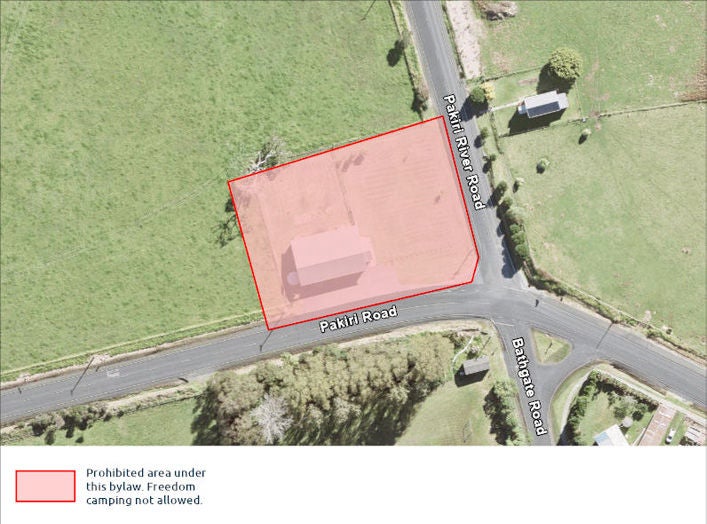 A map highlighting areas where freedom camping is not allowed.