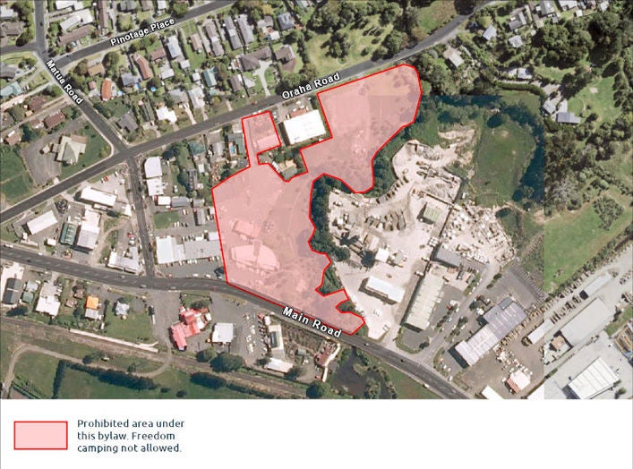 A map highlighting areas where freedom camping is not allowed.