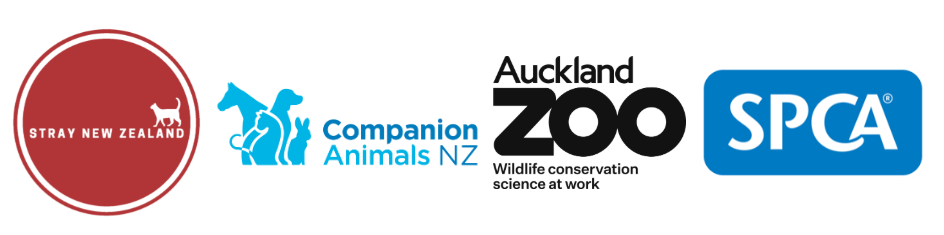 Logos for Stray New Zealand, Companion Animals NZ, Auckland Zoo and SPCA.