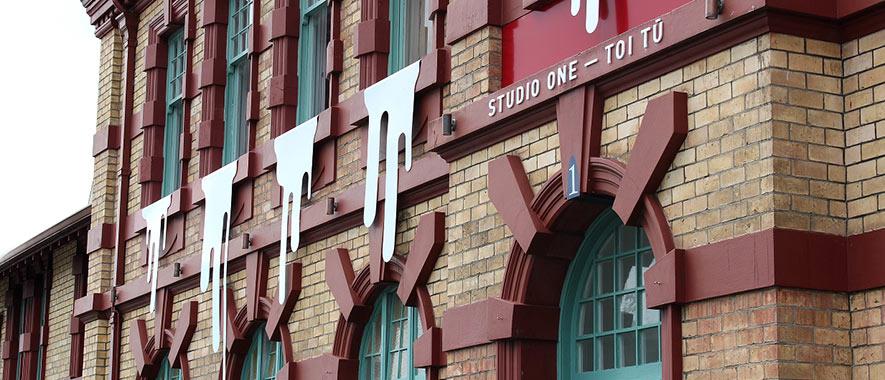 Front entrance and sign for Studio One Toi Tū.