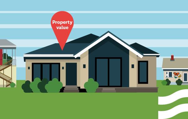 An illustration of a house in a residential area with a 