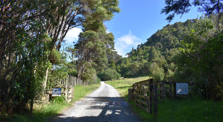 Barn Paddock (Karamatura) campground — Access gate from Huia Road.