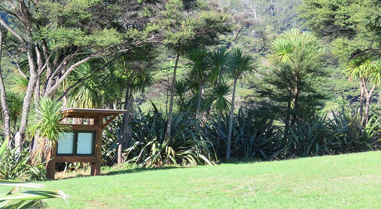 Pae o te Rangi campground - Campground open space and notice board.