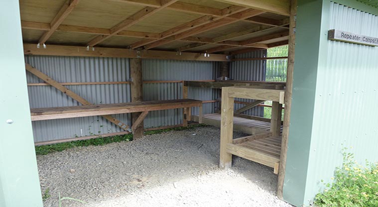 Repeater campground - Looking inside the covered shelter.