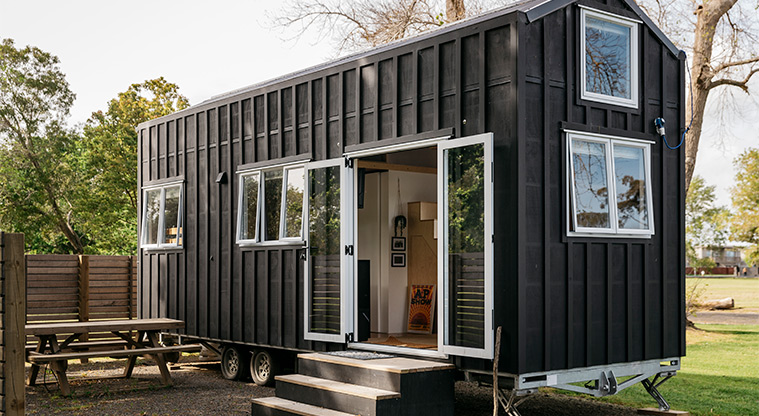 Mahana tiny home - Front exterior of the home.