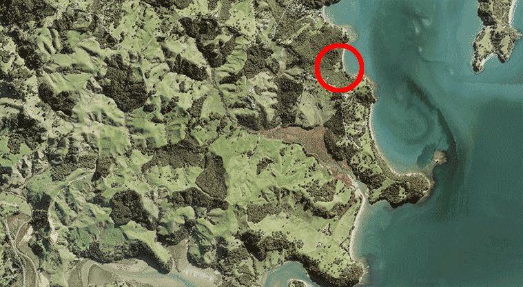Mita Bay campground - Map showing the location of the campground circled in red.