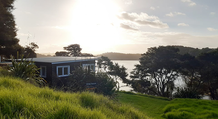 Vine House - External view of the house and looking out over Lagoon Bay.