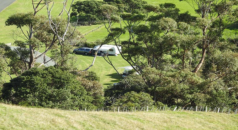 Shakespear SCC campground - Aerial view of the campground.