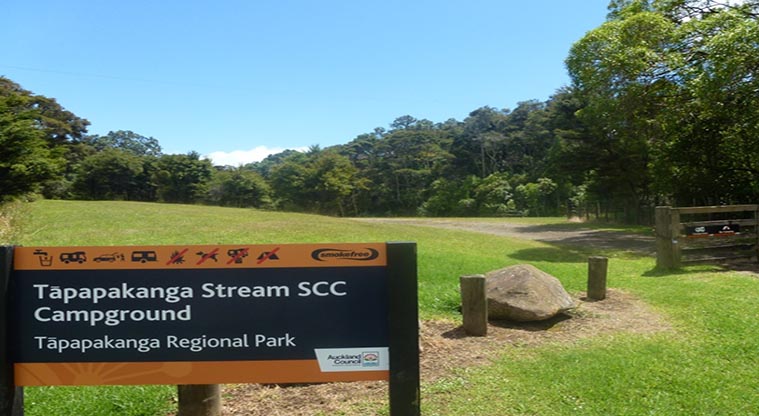 Tapapakanga Stream SCC campground - Entrance to the campground.