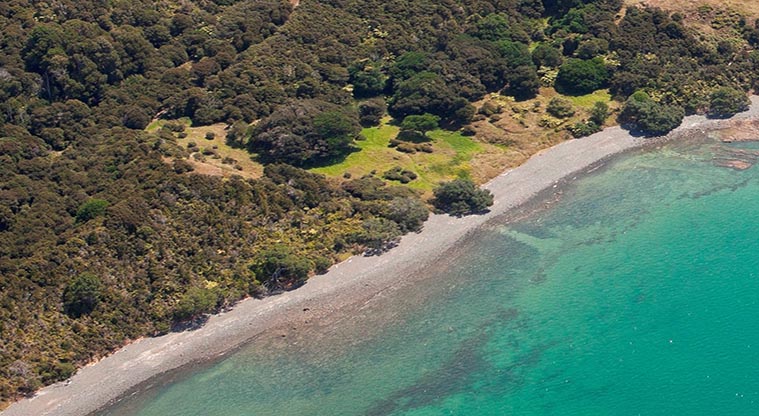 Waikaha Stream campground - Aerial view of the campground.