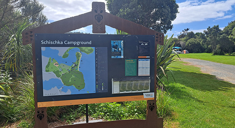 Schischka campground - Sign at the entrance to the campground.