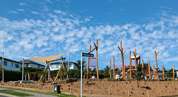 86 Harvest Avenue - Looking at the playground from the street.