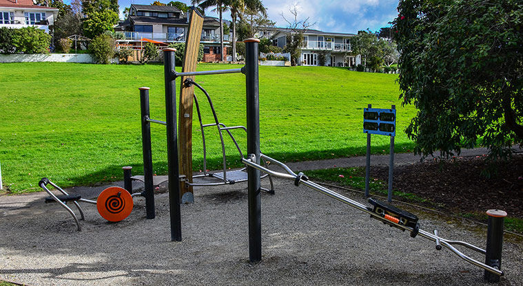 Waiake / Aickin Reserve - A piece of fitness equipment. Photo credit: Aleksandar Ćirilović.