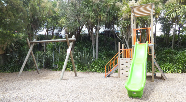 Aitken Reserve - The swing set with the play module and slide. Photo credit: J Grigg.
