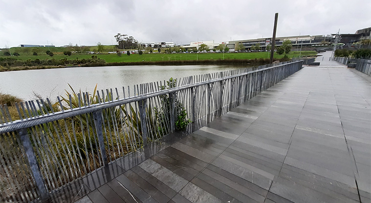 Albany Lakes Reserve - Section of the boardwalk with Albany Westfield in the background.