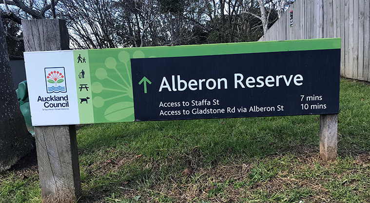 Alberon Reserve - Sign at the St Georges Bay Road entrance.