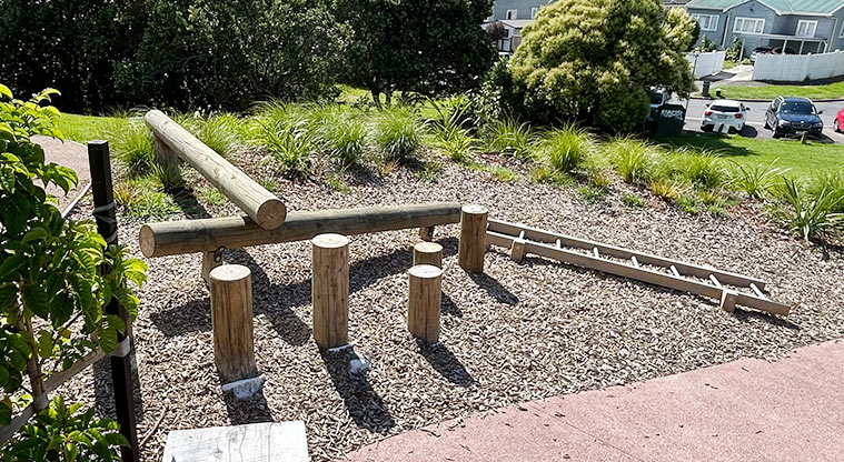 Arch Hill Scenic Reserve - Wooden balance poles and stumps. Photo credit: S Hulse.