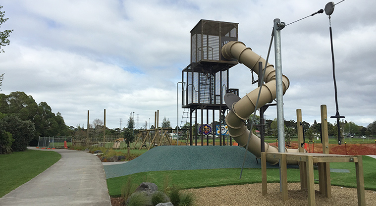 Archibald Park – Climbing tower based on a maimai. Photo credit: T Hodder.