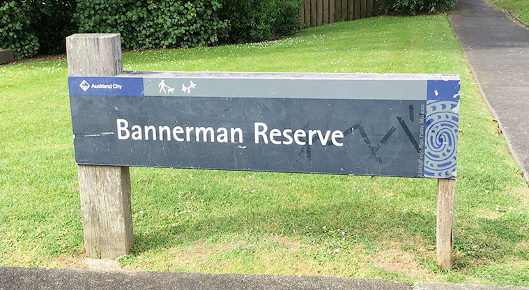 Bannerman Reserve - Sign at the corner of the park. Photo credit: S Hulse.