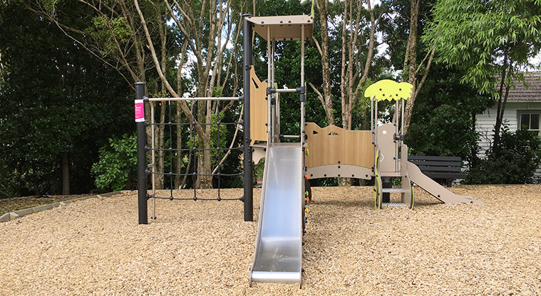 Bannerman Reserve - Play tower with climbing net, ladder, and two slides. Photo credit: S Hulse.