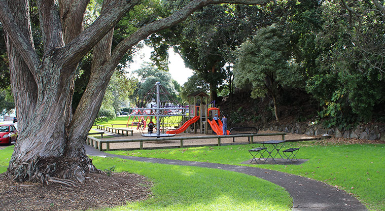 Bellevue Reserve - Footpath from the Alderley Road entrance to the playground in the background.