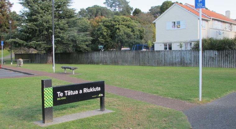 Te Tātua-a-Riukiuta / Big King Reserve - Sign at the Duke Street entrance to the maunga.