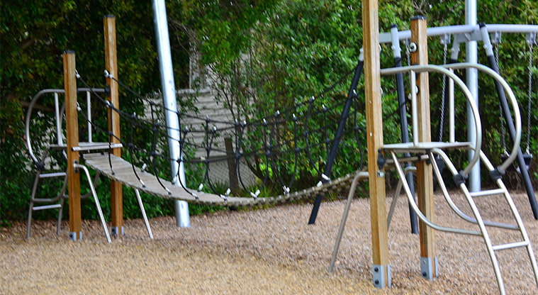 Birkenhead War Memorial Park - Section of the playground with ladders and a wobbly bridge. Photo credit: Aleksandar Ćirilović.