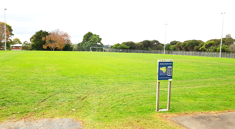 Blockhouse Bay Recreation Reserve - Playing fields with a status board.