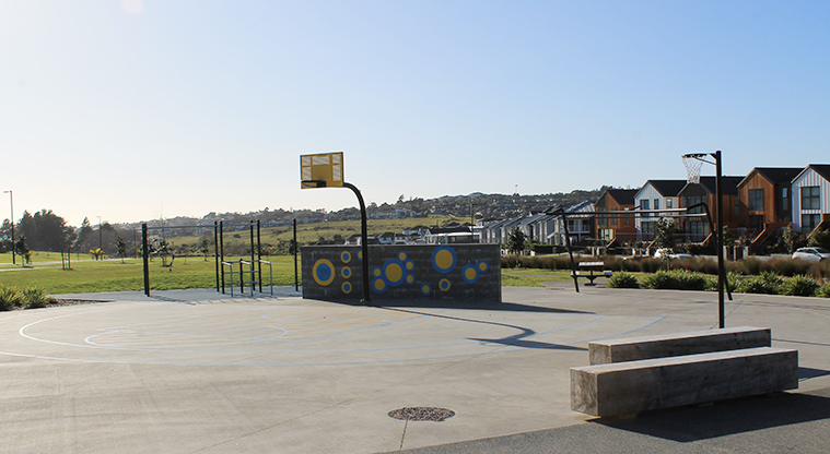 Bonair Crescent Stormwater Pond - Netball hoop and basketball half-court. Photo credit: M Loubser.