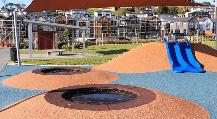 Bonair Crescent Stormwater Pond - Mini in-ground trampolines and a double junior slide. Photo credit: M Loubser.