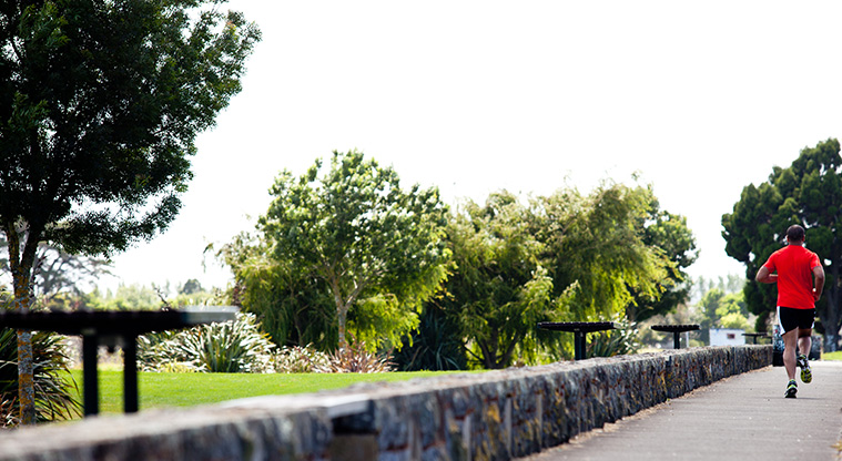 Bruce Pulman Park - Runner on one of the paths alongside the park. Photo credit: Theo Leach.