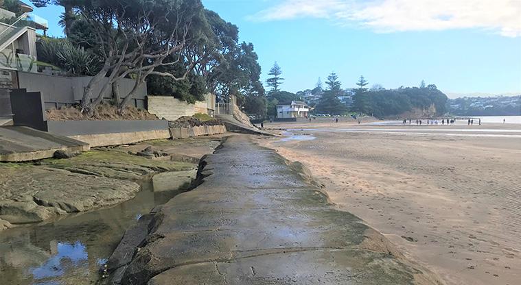Campbells Bay Beach - A section of the walkway along the pipeline at low tide.