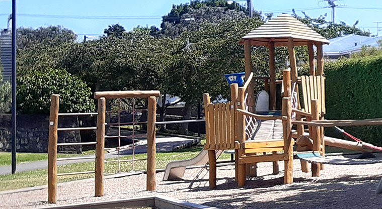 Centennial Park - Playground with climbing nets and ladders, wobbly bridge and slide.