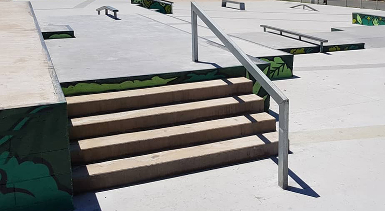 Clendon Community Centre Reserve - Section of the skate park with rails, steps and ledges. Photo credit: Aaron Martin.