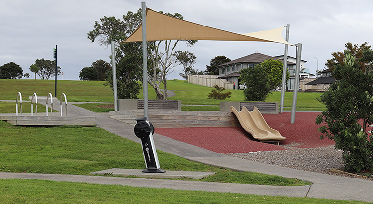 Constellation Park - Two slides for younger children with a shade sail, steps and seating. Photo credit: S Hulse.