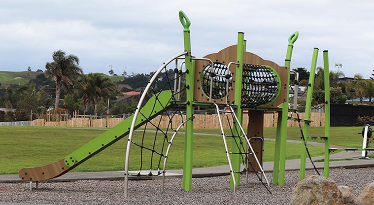 Constellation Park - Section of the playground with climbing nets, tunnel and slide. Photo credit: S Hulse.