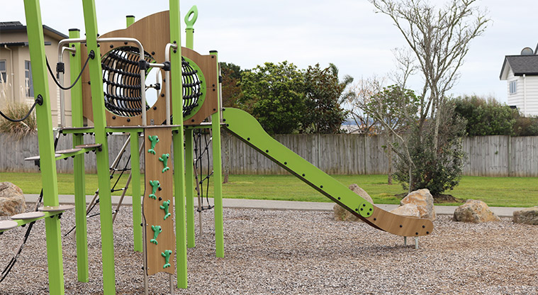 Constellation Park - Section of the playground with climbing equipment, tunnel and slide. Photo credit: S Hulse.