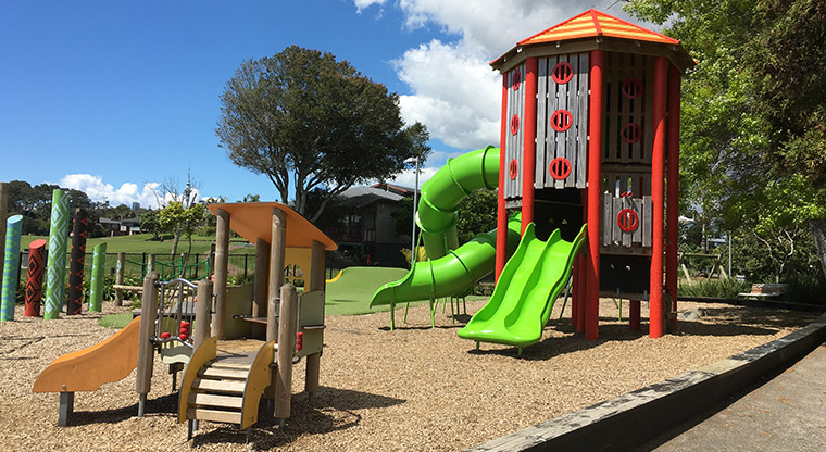 Cox's Bay Reserve – Climbing and sliding equipment for junior and preschool children. Photo credit: S Hulse.