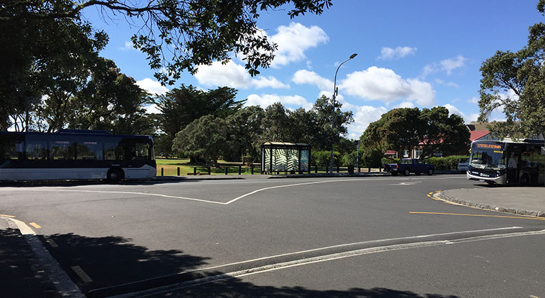 Coyle Park – a large turning area, parking and bus stops at the end of Pt Chevalier Road.