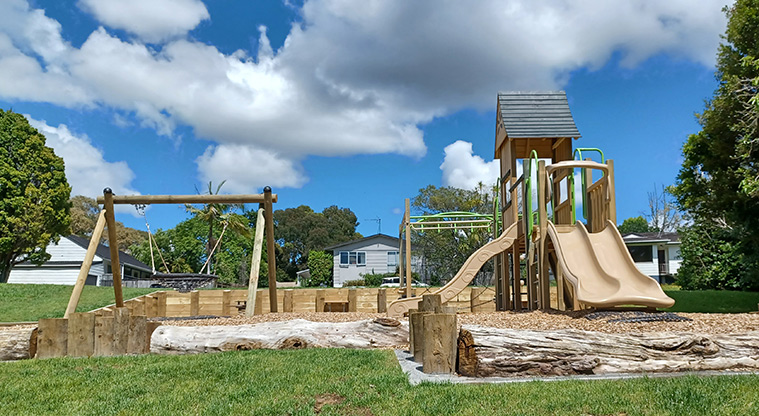 Cranston Street Reserve - Playground with a basket swing, and a variety of climbing equipment, platforms and slides.